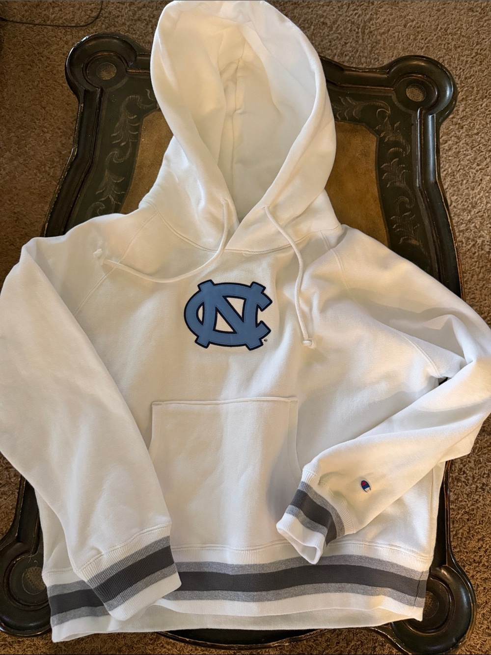 North Carolina Champion white Hoodie with Blue Embroidered Logo